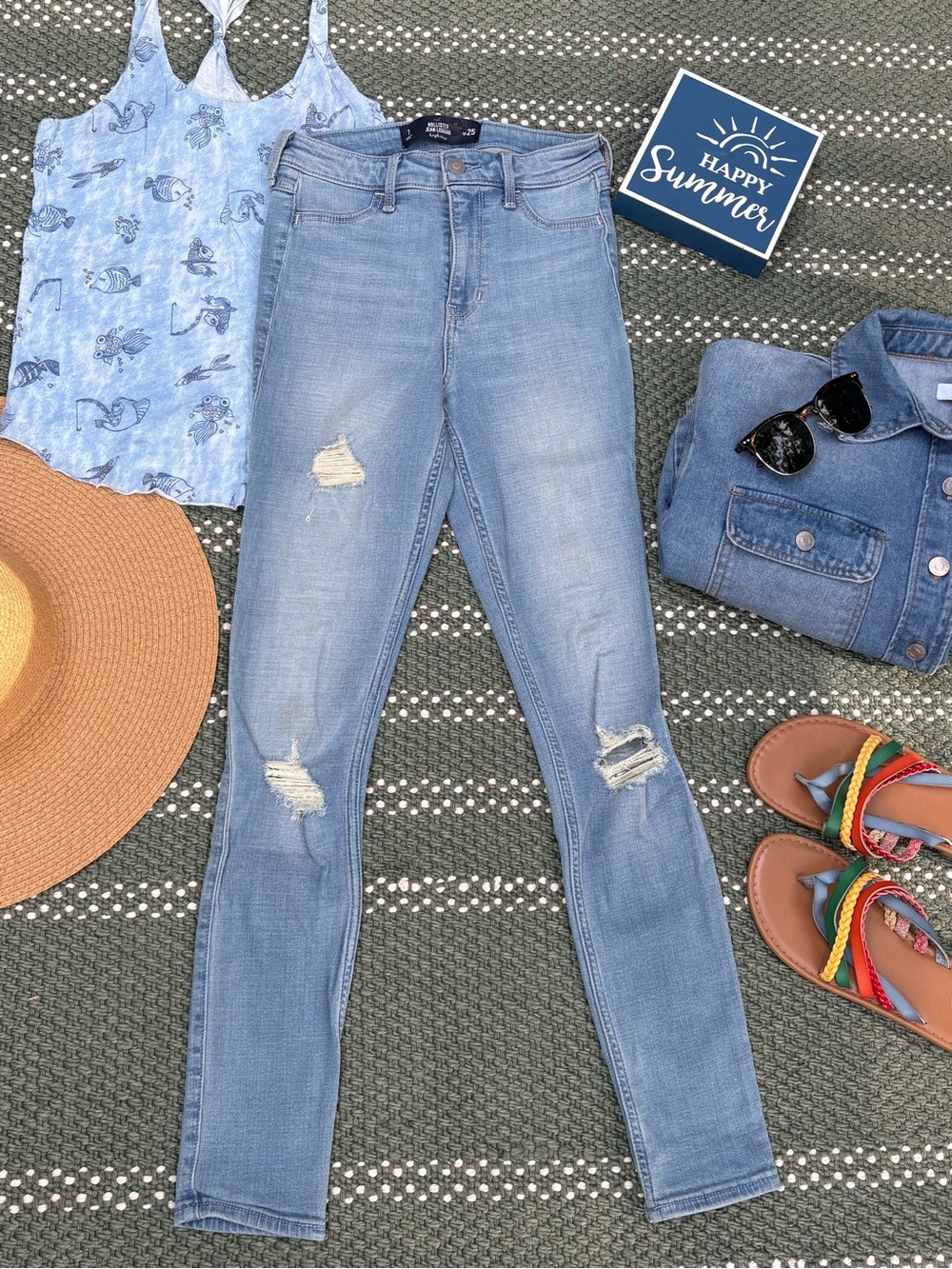 Hollister Light Blue Skinny Distressed High Rise Jean Leggings Size 1 (w25)